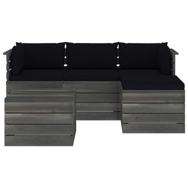 vidaXL 5 pcs conjunto lounge de paletes + almofad&otilde;es madeira de pinho