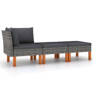 vidaXL 3 pcs conj. lounge jardim vime PE e madeira de eucalipto maci&ccedil;a