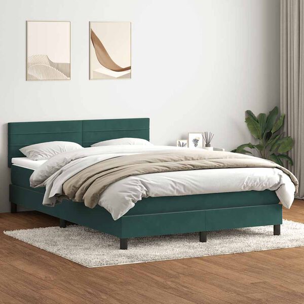 vidaXL Cama com molas/colch&atilde;o 140x220 cm veludo verde-escuro