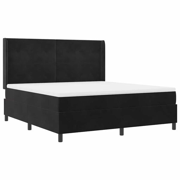 vidaXL Cama Box com colch&atilde;o com cabeceira Preto 180 x 200 cm Veludo