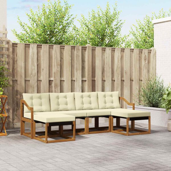 vidaXL Conjunto de Sof&aacute;s para Exterior 6 pcs Natural e Creme