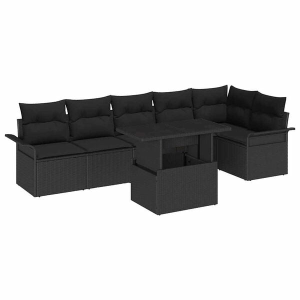 vidaXL Conjunto de Sof&aacute; de Jardim 7 pcs Preto Rattan Sint&eacute;tico