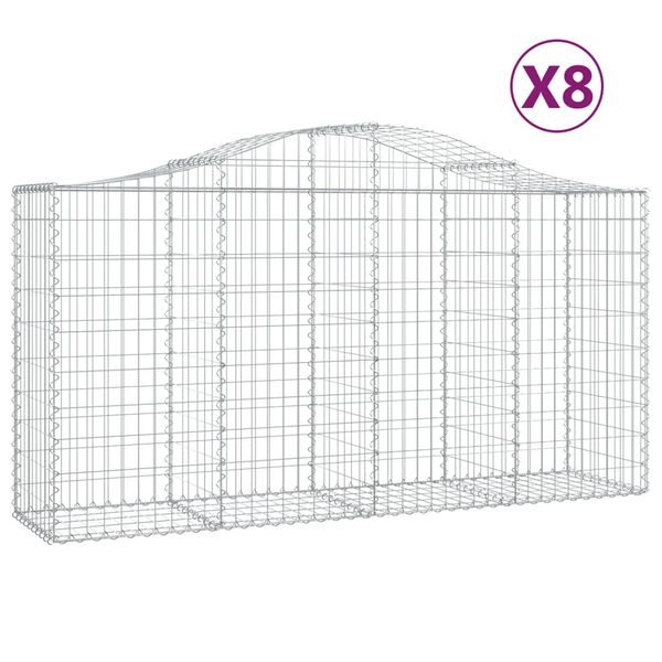 vidaXL Cestos gabião arqueados 8pcs 200x50x100/120cm ferro galvanizado