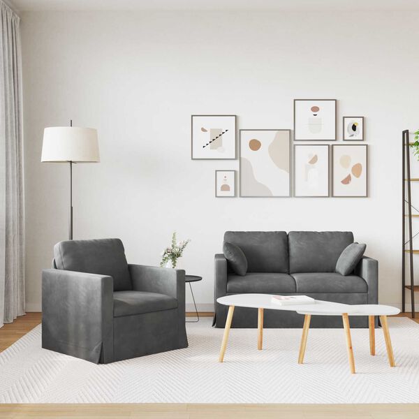 vidaXL Sof&aacute; 2 pcs Cinza Escuro