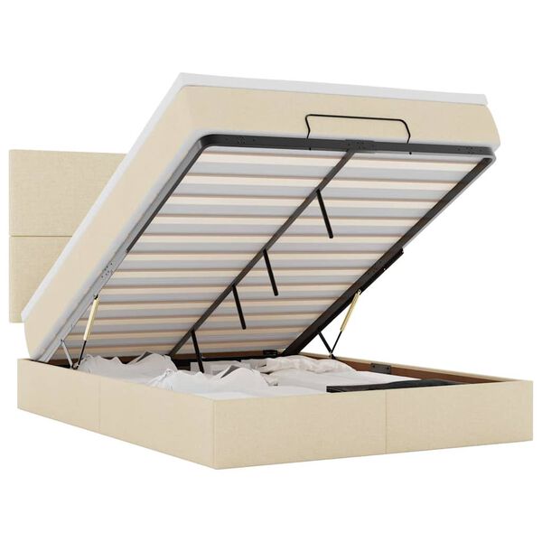 vidaXL Estrutura de cama otomana com creme de colch&atilde;o 140x190cm tecido