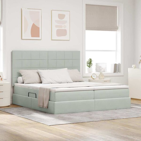 vidaXL Cama com luzes de tira LED Cinzento-claro 180 x 200 cm Veludo