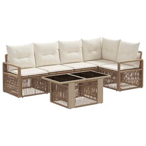 vidaXL Conjunto de Sof&aacute; de Jardim 6 unid. Bege e Branco Creme vime PE