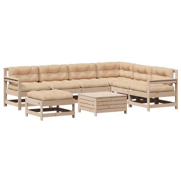 vidaXL 8 pcs conjunto lounge de jardim c/ almofad&otilde;es pinho maci&ccedil;o