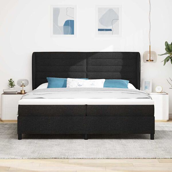 vidaXL Cama Box com colch&atilde;o com cabeceira Preto 200 x 200 cm tecido