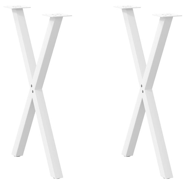 vidaXL P&eacute;s para mesa de jantar em formato de X, 2 pe&ccedil;as, branco, 57x(72-73) cm, a&ccedil;o
