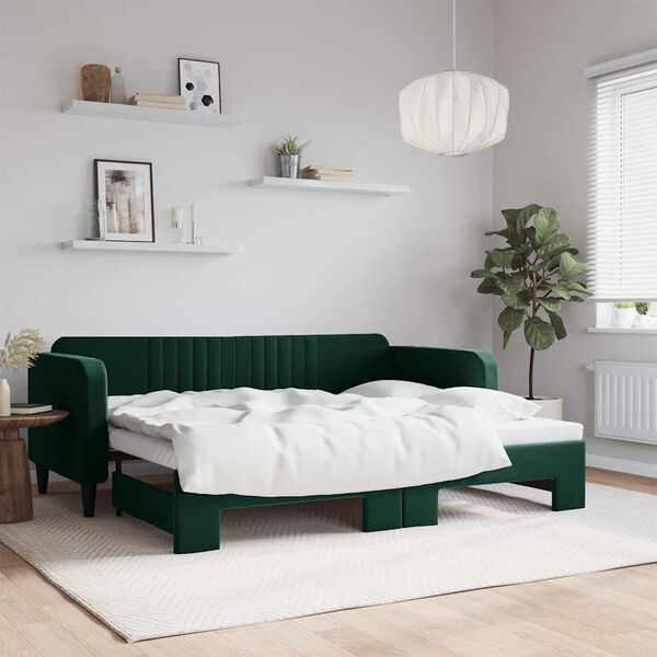 vidaXL Sof&aacute;-cama com gavet&atilde;o 90x200 cm veludo verde-escuro