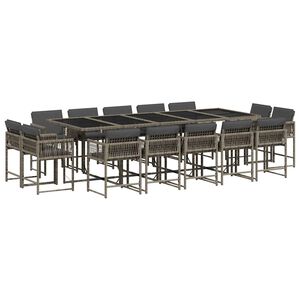 vidaXL 15 pcs conjunto jantar p/ jardim c/ almofad&otilde;es vime PE cinzento