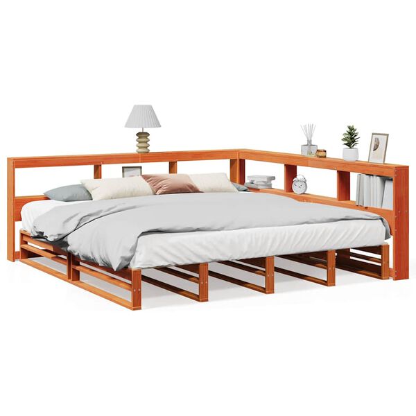 vidaXL Cama com estante sem colch&atilde;o 180x200 cm pinho maci&ccedil;o