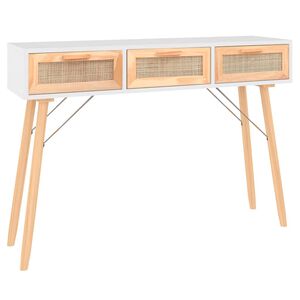 vidaXL Mesa consola 105x30x75 cm pinho maci&ccedil;o e vime natural branco