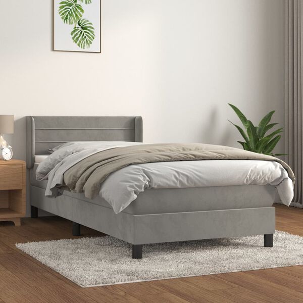vidaXL Cama com molas/colchão 90x190 cm veludo cinza-claro