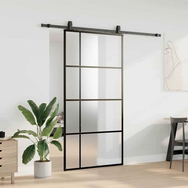 vidaXL Porta desliz. c/ conj. ferragens 102,5x205cm vidro ESG preto