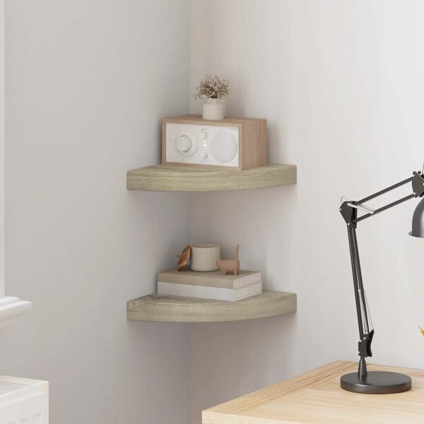 vidaXL Prateleiras canto suspensas 2 pcs 25x25x3,8cm MDF cor carvalho