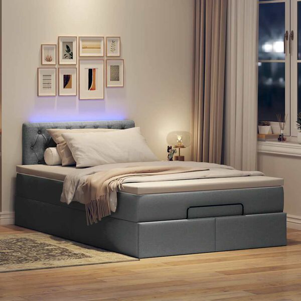 vidaXL Cama otomana com colch&atilde;o&LEDs 120x200 cm tecido cinzento escuro