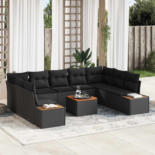 vidaXL Conjunto de Sof&aacute; de Jardim com almofada 5 pcs Preto Polirattan