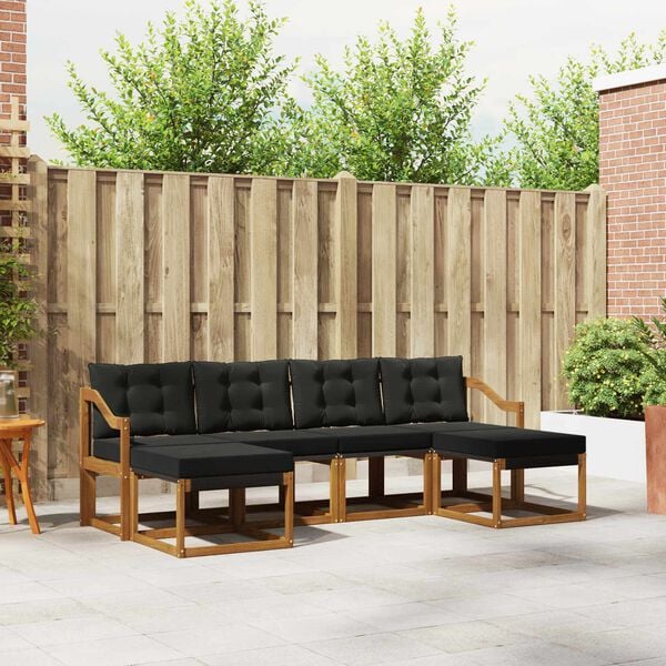 vidaXL Conjunto de Sof&aacute;s para Exterior 6 pcs Natural e Preto