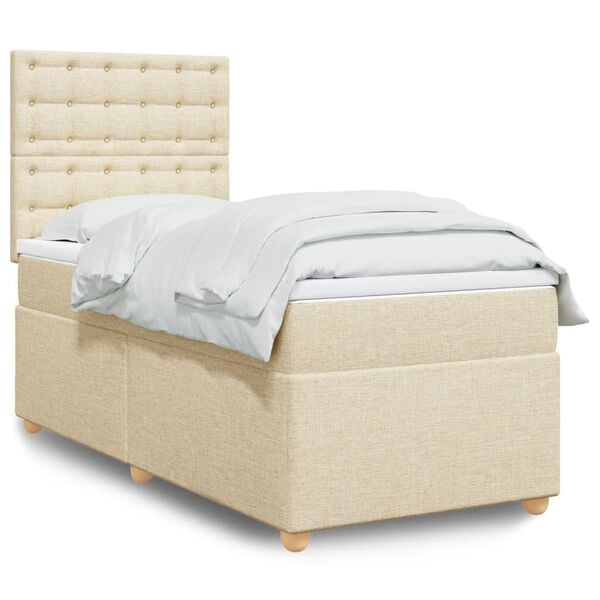vidaXL Cama com molas/colch&atilde;o 90x190 cm tecido cor creme
