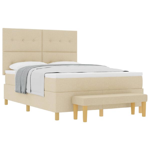 vidaXL Cama Box com colch&atilde;o com cabeceira Creme 140 x 190 cm tecido