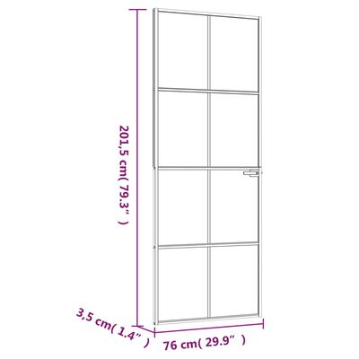 vidaXL Porta interior 76x201,5cm vidro temperado/alumínio fino branco