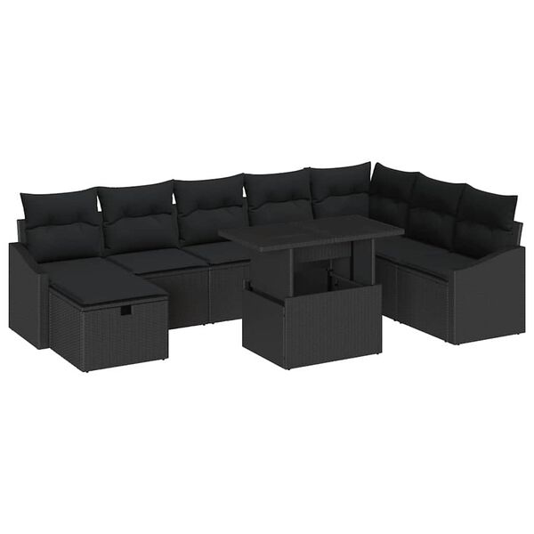 vidaXL Conjunto de Sof&aacute; de Jardim 9 pcs Preto vime PE