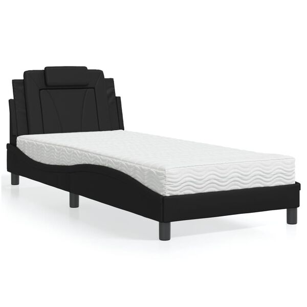 vidaXL Cama Viana com colch&atilde;o 80x200 cm couro artificial preto