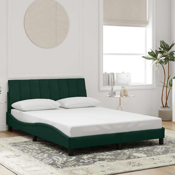 vidaXL Estrutura de cama sem colch&atilde;o Hanko 140x190 cm veludo verde-escuro