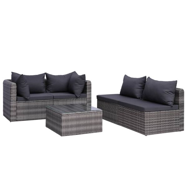 vidaXL 7 pcs conjunto lounge de jardim c/ almofadões vime PE cinzento