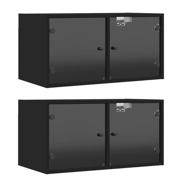 vidaXL Arm&aacute;rios parede c/ portas de vidro 2 pcs 68,5x37x35 cm preto