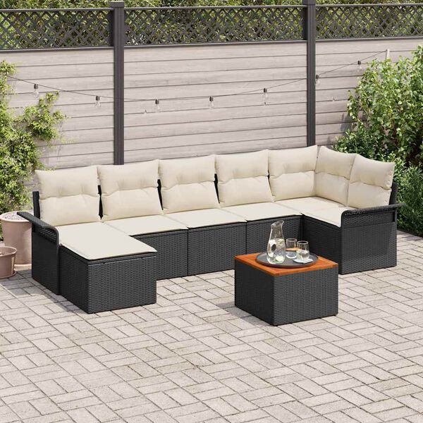 vidaXL Conjunto de Sof&aacute; de Jardim com almofada 8 pcs Preto vime PE