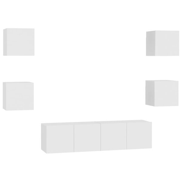 vidaXL 6 pcs conjunto de m&oacute;veis de TV derivados de madeira branco