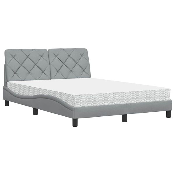 vidaXL Cama com colchão 140x200 cm tecido cinzento-claro