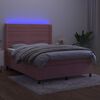 vidaXL Cama box spring c/ colch&atilde;o/LED 140x200 cm veludo rosa