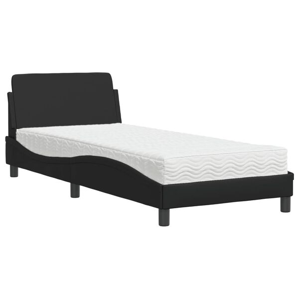 vidaXL Cama com colch&atilde;o Dover 90x190 cm couro artificial preto