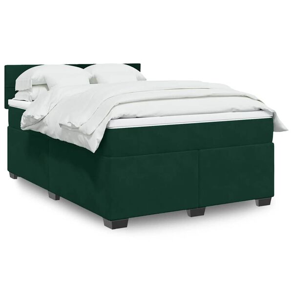 vidaXL Cama com molas/colch&atilde;o 140x200 cm veludo verde-escuro