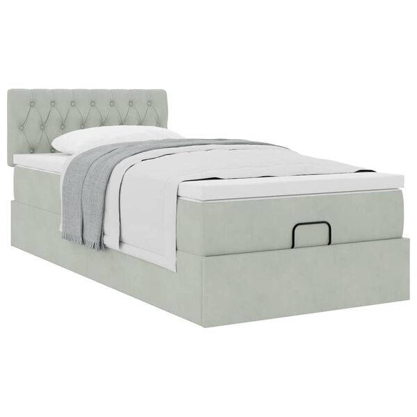 vidaXL Estrutura cama otomana colch&atilde;o 80x200 cm veludo cinzento claro