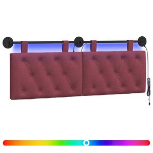 vidaXL Cabeceira suspensa Com luz LED Vinho Vermelho Tecido