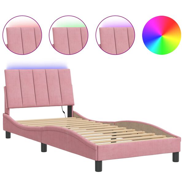 vidaXL Estrutura de cama com LED sem colch&atilde;o Hanko 80x200 cm veludo rosa