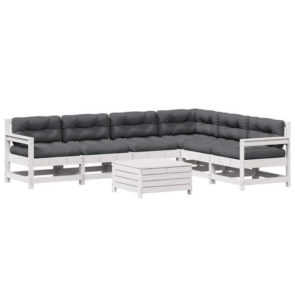 vidaXL 7 pcs conj. lounge de jardim c/ almofad&otilde;es pinho maci&ccedil;o branco