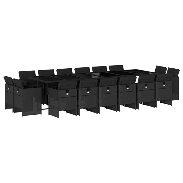 vidaXL 17 pcs conjunto de jantar p/ jardim c/ almofad&otilde;es vime PE preto