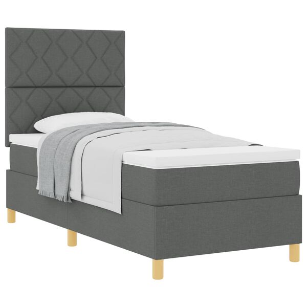 vidaXL Cama Box com colch&atilde;o Cinza Escuro 100 x 200 cm tecido