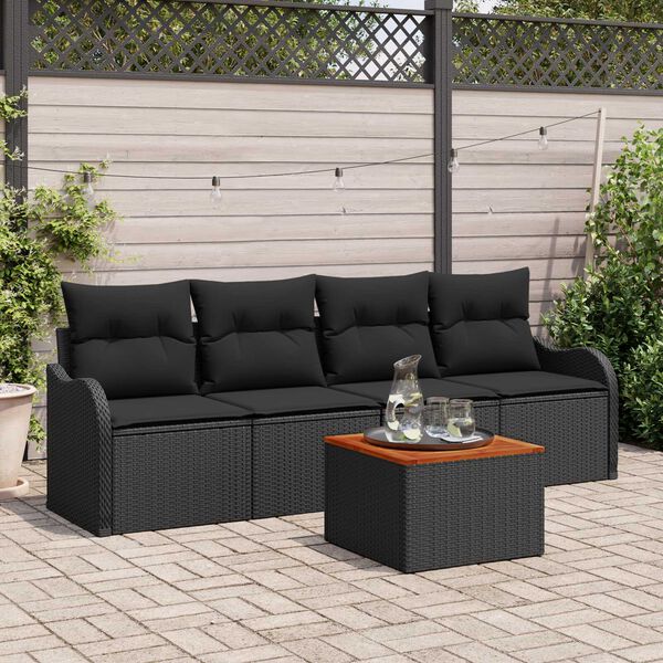 vidaXL Conjunto de Sof&aacute; de Jardim 5 pcs Preto vime PE