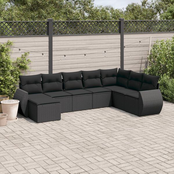 vidaXL 8 pcs conjunto sof&aacute;s de jardim com almofad&otilde;es vime PE preto