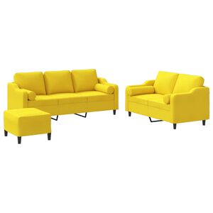 vidaXL 3 pcs conjunto de sof&aacute;s com almofadas tecido amarelo-claro