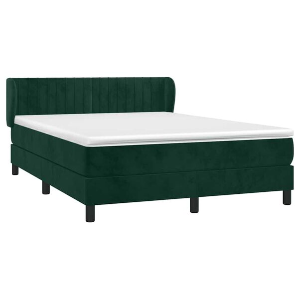 vidaXL Cama com molas/colch&atilde;o 140x200 cm veludo verde-escuro