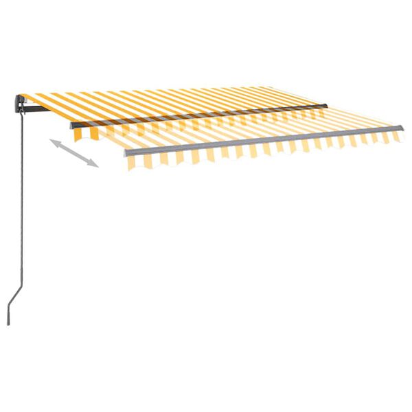 vidaXL Toldo retr&aacute;til manual com LED 3,5x2,5 m amarelo e branco