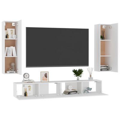 vidaXL 4 pcs conjunto de móveis de TV contraplacado branco